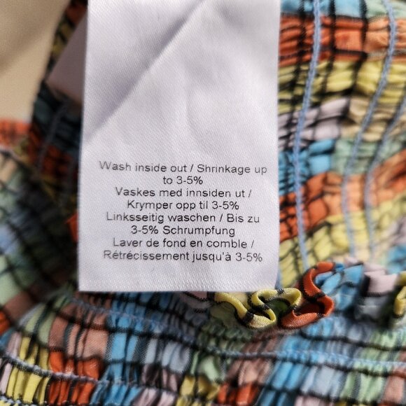 GANNI Shirred Puff Sleeve Seersucker Top in Pastel Check - US 4 (S) - Picture 11 of 16